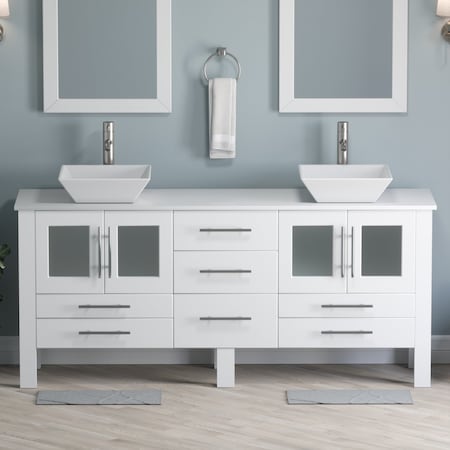 CAMBRIDGE PLUMBING Complete 72" White Vanity Set with Brushed Nickel Plumbing 8119XLWF-BN